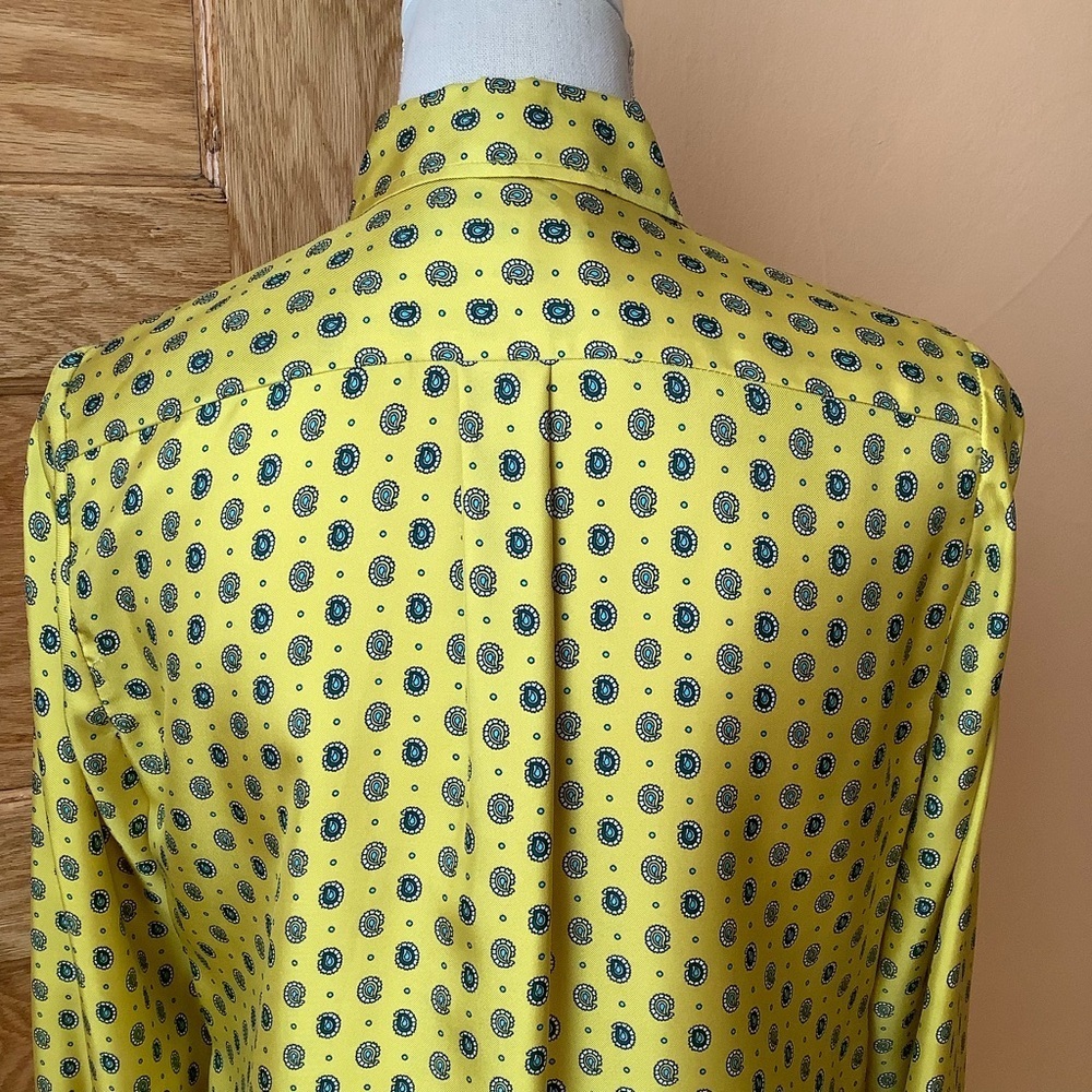 BANANA REPUBLIC 100% Silk Paisley Button Down Shirt Yellow Teal Green Blouse S - Picture 6 of 11